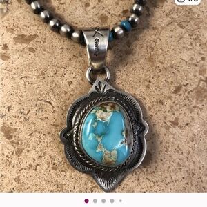 Silver and Turquoise Pendant Signed